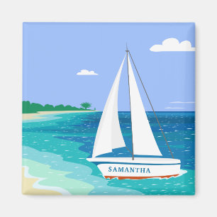 Monogram Sailboot Coastal Tropical Beach Magnet Magneet