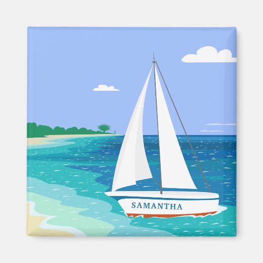 Monogram Sailboot Coastal Tropical Beach Magnet Magneet (Voorkant)