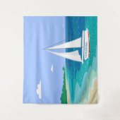 Monogram Sailboot Coastal Tropical Beach Wandkleed (Voorkant)
