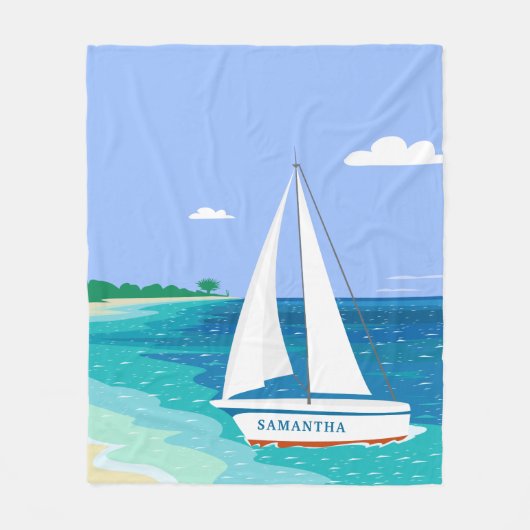 Monogram Sailboot Coastal Tropical Fleece Blanket Deken (Voorkant)