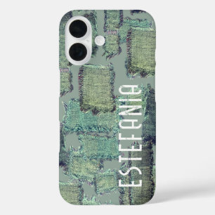 Monogram salie groen pastel olijf abstract patroon iPhone 16 hoesje