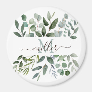 Monogram Salie Groene Eucalyptus Groente Bladeren  Magneet