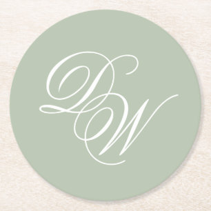 Monogram Salie Groene Trouw Simpel Elegant Schrift Ronde Kartonnen Onderzetter