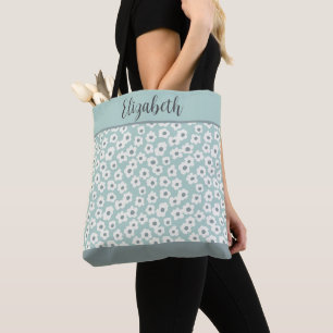 Monogram Saliegroen Wit Grijs Bloem Boho Bruiloft Draagtas