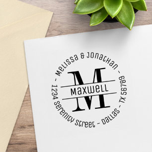 Monogram Samengestelde familie Ronde Adres Rubberstempel