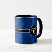 Monogram Sapphire Blue Abstract Feather Pattern Mok (Voorkant rechts)