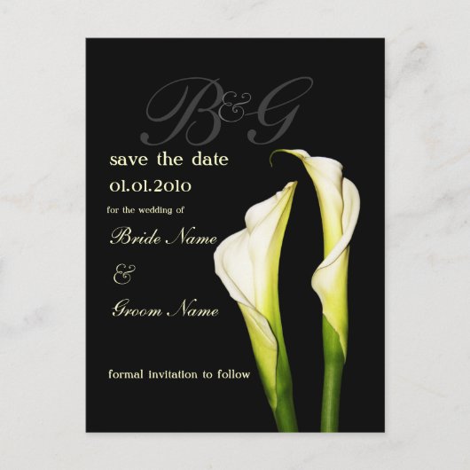 Monogram Save the Date, calla lelie briefkaarten (Voorkant)