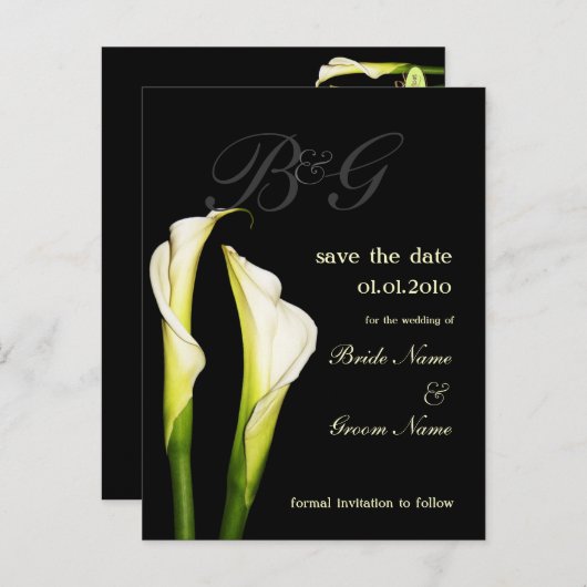 Monogram Save the Date, calla lelie briefkaarten (Voorkant / Achterkant)
