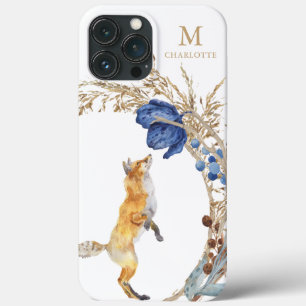 Monogram Schattig Bosvos Waterverf Bloem Naam iPhone 13 Pro Max Hoesje