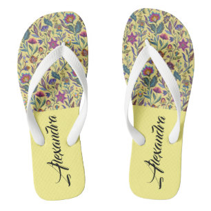 Monogram Schattig klassiek Victoriaans geel bloemm Teenslippers