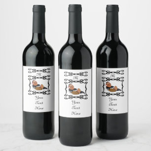 Monogram schattig Mandarijn Duck Illustratie Wijn Etiket