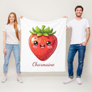 Monogram schattige aardbei kawaii fleece deken