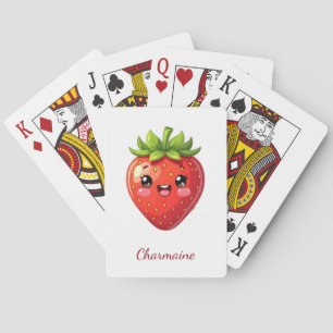 Monogram schattige aardbei kawaii pokerkaarten