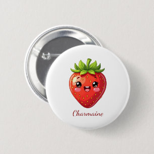 Monogram schattige aardbei kawaii ronde button 5,7 cm