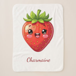 Monogram schattige aardbei kawaii sherpa deken