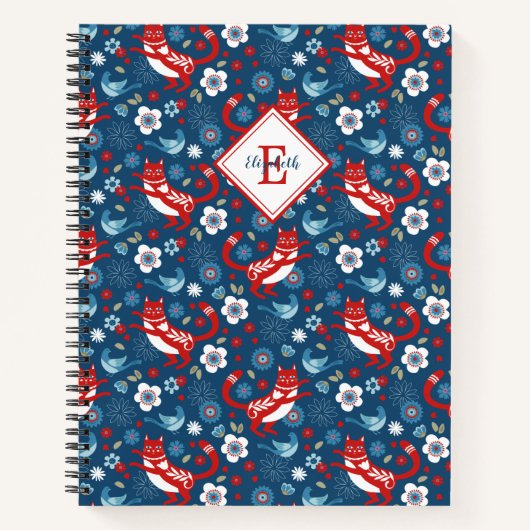 Monogram Schattige Kitty Cat Pattern Notitieboek (Voorkant)