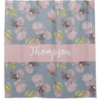 Monogram schattige kleuren floranje en roze douchegordijn