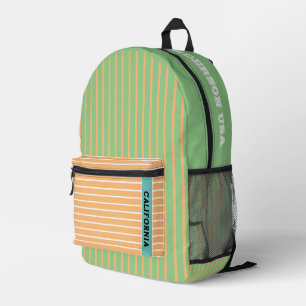 Monogram schattige kleuren groen en perzik strepen bedrukte rugzak