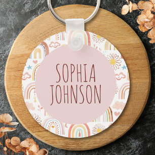 Monogram Schattige Kleurrijke Regenbogen en Daisy  Sleutelhanger