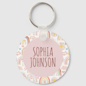 Monogram Schattige Kleurrijke Regenbogen en Daisy Sleutelhanger (Voorkant)