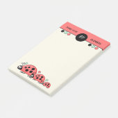Monogram schattige ladyvogels met een naam post-it® notes (Schuin)