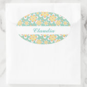 Monogram schattige oranje bloemetjes op groen ovale sticker (Tas)