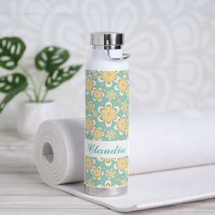 Monogram schattige oranje bloemetjes op groen waterfles