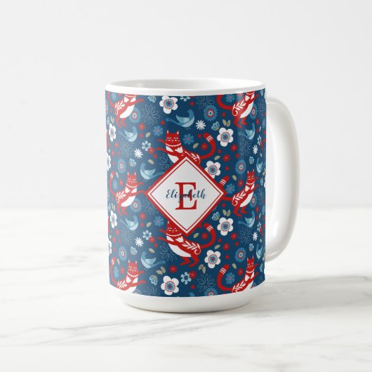 Monogram Schattigee Kitty Cat Pattern Coffee Mok (Voorkant rechts)