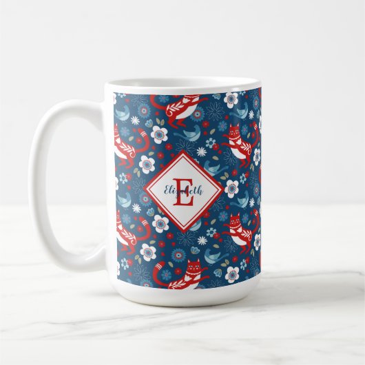 Monogram Schattigee Kitty Cat Pattern Coffee Mok (Links)