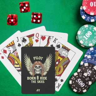 Monogram Schedel Piloot Geboren om door de luchten Pokerkaarten