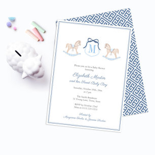 Monogram Schommelpaard Baby Shower Voor Jongensfee Kaart
