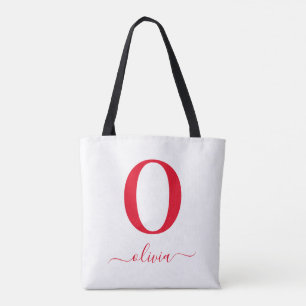 Monogram Schrift Naam Persoonlijk Wit en Rood Draagtas