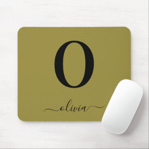 Monogram Schrift Naam Persoonlijke Gouden en Zwart Muismat