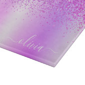 Monogram Schrift Paarse Glitter Meisjesnaam Snijplank (Hoek)