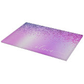 Monogram Schrift Paarse Glitter Meisjesnaam Snijplank (Hoek)