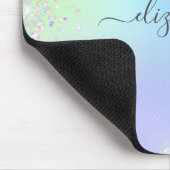 Monogram Schrift Regenboog Glitter Blau Paars Muismat (Hoek)