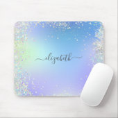Monogram Schrift Regenboog Glitter Blau Paars Muismat (Met muis)