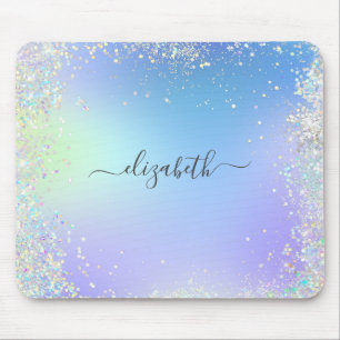 Monogram Schrift Regenboog Glitter Blau Paars Muismat