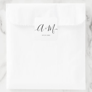 Monogram Schrift Trouwdatum Minimalistisch Op Maat Vierkante Sticker