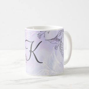 Monogram Schrift Wit Grijs Paars Bloemmotief Koffiemok