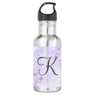 Monogram Schrift Wit Grijs Paars Bloemmotief Waterfles