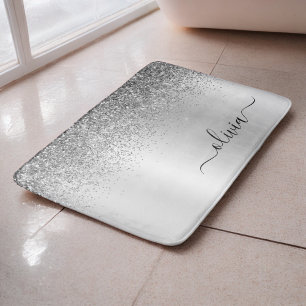 Monogram Schrift Zilver Zwart Glitter Meisjesachti Badmat