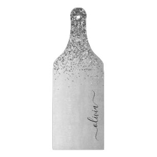 Monogram Schrift Zilver Zwart Glitter Meisjesachti Snijplank