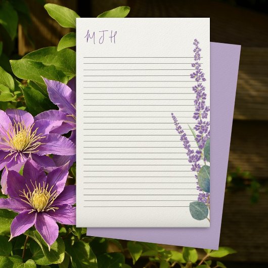 Monogram schrijfpapier met eucalyptus - lavender briefpapier
