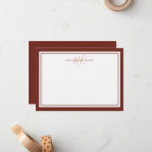 Monogram Script 2 Border Elegant Simple Brown Notitiekaartje (Voorkant / Achterkant in situ)