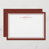 Monogram Script 2 Border Elegant Simple Brown Notitiekaartje (Voorkant / Achterkant)