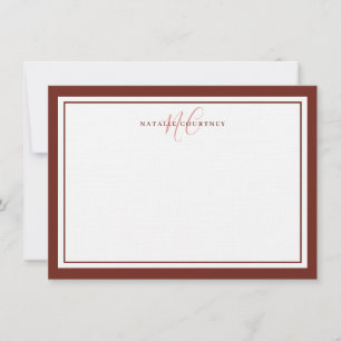 Monogram Script 2 Border Elegant Simple Brown Notitiekaartje