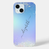 Monogram Script Blauw Paarse Glitter Trendy Case-Mate iPhone Case (Achterkant)