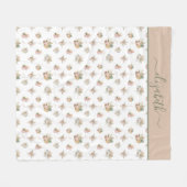 Monogram Script Boho Pampas Gras Roze Beige Groen Fleece Deken (Voorkant (Horizontaal))