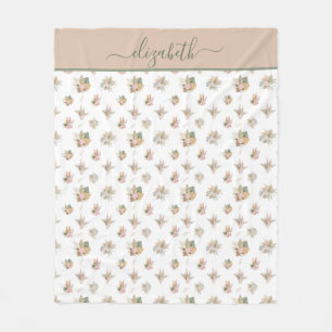 Monogram Script Boho Pampas Grass Roze Beige Groen Fleece Deken
